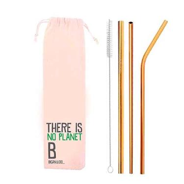 Imagem de Kit 5 em 1-3 Canudos de Inox + Escova + Ecobag (Shake 8mm) Dourado - Planet B