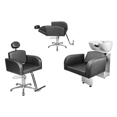 Imagem de Kit Salão Destak 1 Cad Fixa + 1 Recl Base Estrela + Lavatório Preto Facto