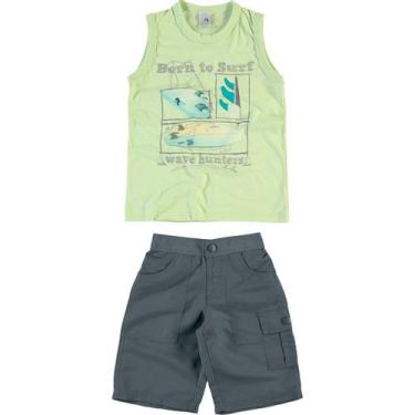 Imagem de Conjunto Infantil Malwee Camiseta Regata e Bermuda - Em Cotton e Sarja - Verde e Cinza