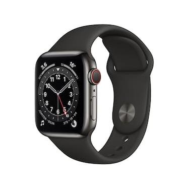 Imagem de Apple Watch Series 6 (GPS + Cellular) 40mm Caixa Grafite de Aço Inoxidável com Pulseira Esportiva Preta