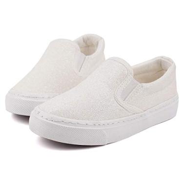 Imagem de Toandon Tênis infantil com glitter com lantejoulas brilhantes de 2 a 10 anos, Glitter branco, 2 Big Kid