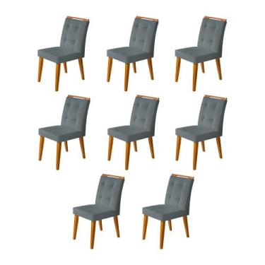 Imagem de Kit 8 Cadeiras Jantar Luxo Agatá Estofadas Veludo Cinza Com Alça Madei
