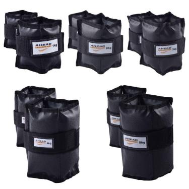 Imagem de Kit com 5 Caneleiras Peso de 1kg À 5kg Ahead Sports Preta 