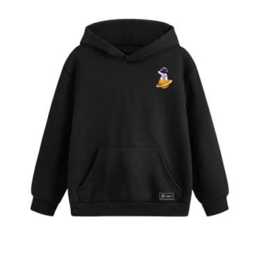 Imagem de Blusão Moletom Canguru Astronauta Saturno Infantil Personalizado com Capuz e Bolso (10, Preto)