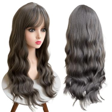 Imagem de Peruca longa ondulada com franja wig fibra premium 65cm