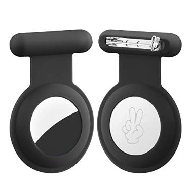 Imagem de Suporte de Airtag oculto para crianças – (2 unidades) capa Airtag escondida para rastreador GPS compatível com Apple Airtag, suporte de silicone para Air Tag com broche de alfinete, clipe Airtags para crianças, preto