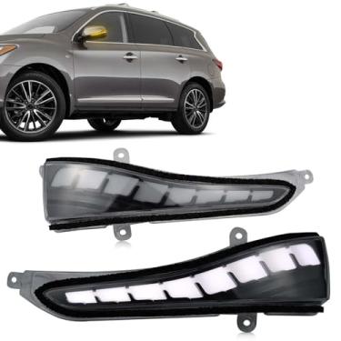 Imagem de GeeGee Versão preta LED Âmbar Retrovisor Espelho Dinâmico Sequencial Sinal de Transmissão DRL Luz Branca Kit de Lâmpada de Luz de Estacionamento para Infiniti Q50 Q60 Q70 QX30 3 em 1 Desempenho