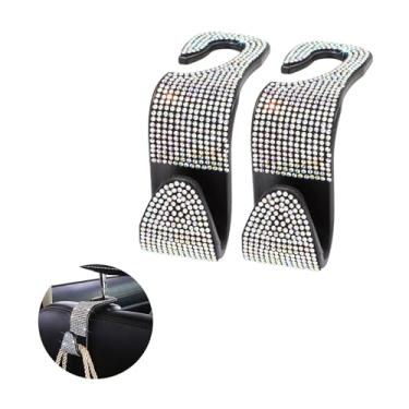 Imagem de Ziciner 2 peças de gancho de encosto de cabeça para assento de carro brilhante, organizador de armazenamento para assento traseiro de strass, acessórios interiores universais para bolsa de mão | Capa de anel de decoração Start Stop (colorida)