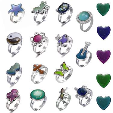 Imagem de LiHan1028 15 anéis ajustáveis de humor misto para mudança de cor mista anéis de humor para festival, aniversário, Natal, lembrancinhas de festa de Halloween, Metal, Sem pedra preciosa