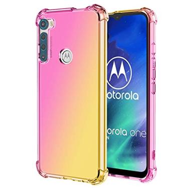 Imagem de Ueokeird Capa para Moto One Fusion, Motorola One Fusion XT2073-2, capa protetora transparente e fofa gradiente fina antiarranhões TPU à prova de choque para Motorola Moto One Fusion (rosa)