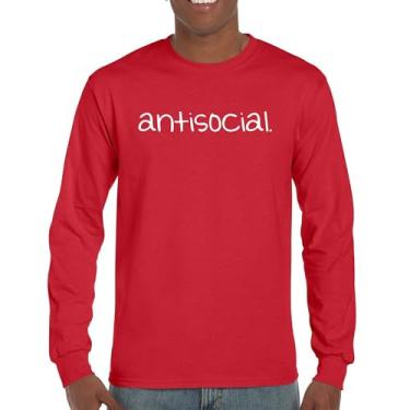 Imagem de Camiseta de manga comprida anti-social engraçada humor introvertido pessoas sugam ficar em casa anti social clube sarcástico geek, Vermelho, XXG