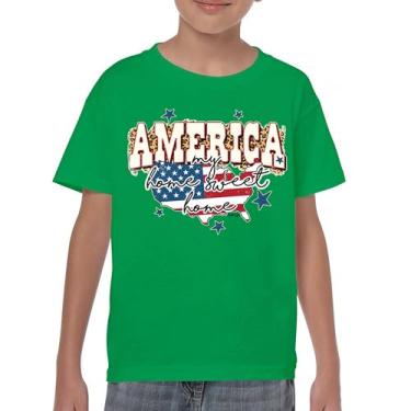 Imagem de Camiseta juvenil America My Home Sweet Home 4th of July Stars and Stripes Pride American Dream Patriotic USA Flag Kids, Verde, G
