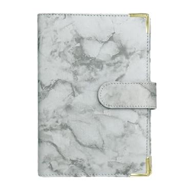 Imagem de Joucien A6 Folha solta padrão de mármore caderno couro PU solta folha grampo Ledger-Mármore + protetor de canto: cinza (concha única)