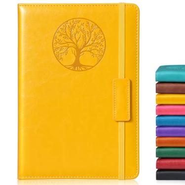 Imagem de Biuwory Caderno pautado para mulheres e homens, 256 páginas A5 de couro de capa dura para escrever, viagens, negócios, trabalho e escola, cadernos pautados na faculdade para anotações, bloco de notas