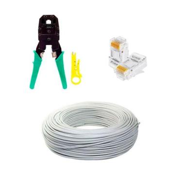Imagem de Cabo de Rede Internet 70 Metros Branco Cat5 + 10 Conector Rj45 e Alica