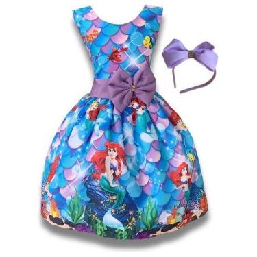 Imagem de Vestido Infantil Temático Ariel Pele De Sereia Luxo - Pequenos Encanto