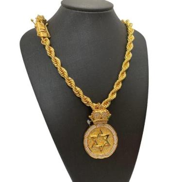 Imagem de Cordão Baiano 13Mm + Pingente Estrela De Davi Banhado A Ouro - Tojoia1