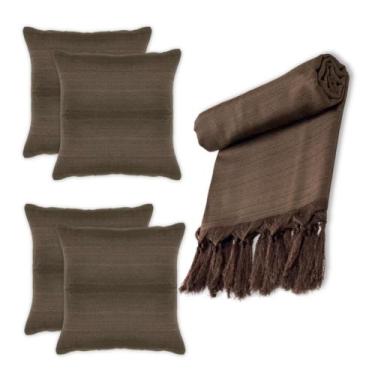 Imagem de Kit Manta xalé de sofá e cama Lisa com 4 almofadas cheias Decoração - 