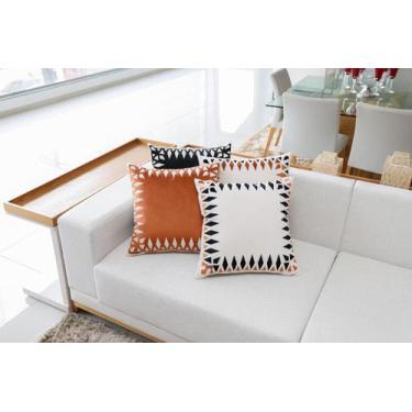 Imagem de Conjunto 4 Almofadas 50x50 Veludo Estampa Borda Dente Laranja e Verde 