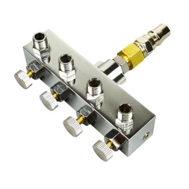 Imagem de Ioensy Mangueira de ar para aerógrafo, acessórios para compressor de ar, acessórios para instalação fácil, componente com entrada de ar e saídas de ar, 4cabeça 10.4x9.8x3.3cm