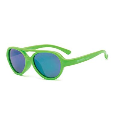 Imagem de Real Kids Shades Óculos de sol Sky Aviator para crianças, armações Flexfit, Verde neon, Youth 7+