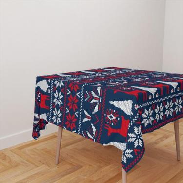 Imagem de Toalha De Mesa Quadrada 4 Lugares Tecido Oxford Renas Textura Bordado 