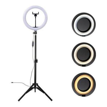 Imagem de Ring Light Led Iluminador 26cm Completo 2,1m Tripé 210cm - Mr Vendas