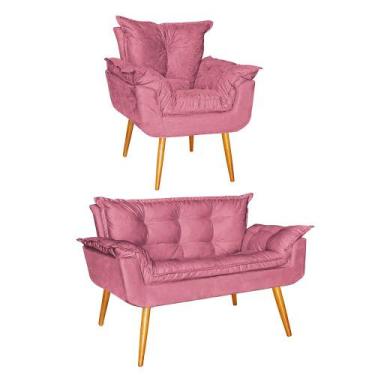 Imagem de Kit Poltrona e Namoradeira Opala Para Quarto Sala Recepção Suede Rose 
