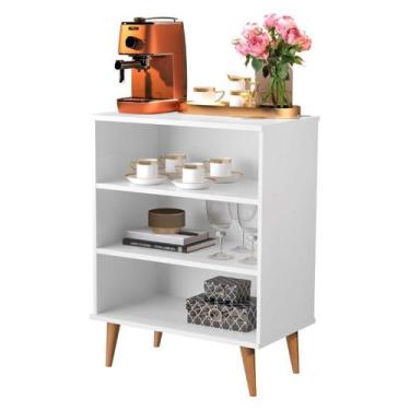 Imagem de Buffet / Balcão BR Estilo Retrô Com Pés em Madeira Maciça Cor Branco -