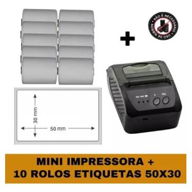 Imagem de Mini Impressora Bluetooth + 10 Rolos Etiqueta Adesiva 57x30 - TITANNET