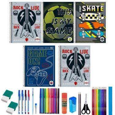 Imagem de Kit 5 Caderno Grande Tilibra Arame Capa Dura Com 38 Itens