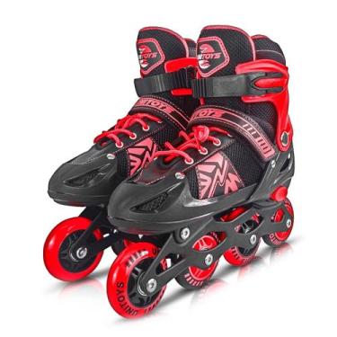 Imagem de Patins Vermelho Roller Ajustável Infantil Juvenil Unissex 4 Rodas Em L