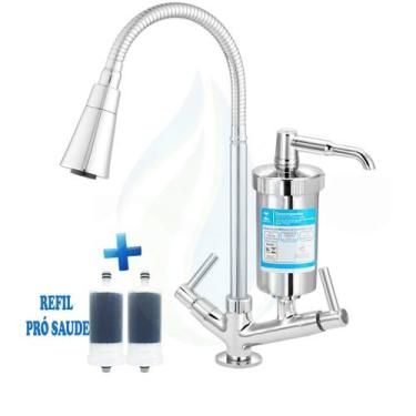 Imagem de Torneira Cozinha Filtro Flexível Bancada Luxo Jato Duplo Cone Cromado 