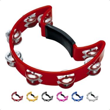 Imagem de Pandeiro Meia Lua Profissional Pandeirola de Mão Colorida Instrumento Percussão Musical Em ABS (Vermelho)