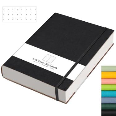 Imagem de AHGXG Caderno pontilhado - Caderno grande A4 pontilhado, 21 x 28 cm, caderno quadriculado de 320 páginas, papel grosso de 100 g/m², capa macia de couro, com estênceis de diário, bolso interno - preto