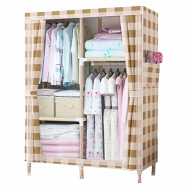 Imagem de Guarda-roupa Armário de guarda-roupa resistente dobrável grosso madeira maciça montado oxford pano único tecido dormitório aluguel pano guarda-roupa armário