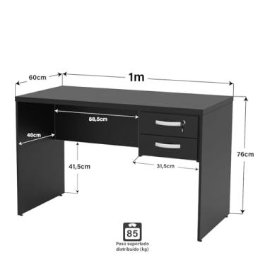 Imagem de Mesa Para Escritório 1mx60cm C/Gaveteiro Tpo 30mm Netmobil (Preto)
