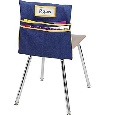 Imagem de Tabela de bolsos Auchq Chairback Buddy com 2 bolsos de armazenamento resistentes, sacos de assento para materiais escolares, organizador de armazenamento de jeans padrão para cadeiras de sala de aula (amarelo))