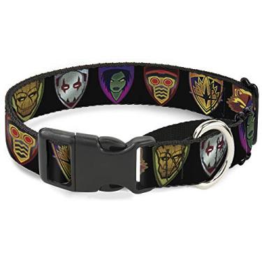 Imagem de Coleira para cachorro com emblema de guardiões da Galáxia 5 personagens ícones pretos 40 a 58 cm 3,8 cm de largura