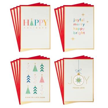 Imagem de Cartões de Natal sortidos em caixa, coleção Joyful Season, 4 designs, 16 cartões e 16 envelopes