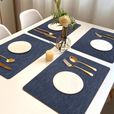 Imagem de 4 Jogo Americano Juta Azul - Impermeável Limpa Facil Pvc