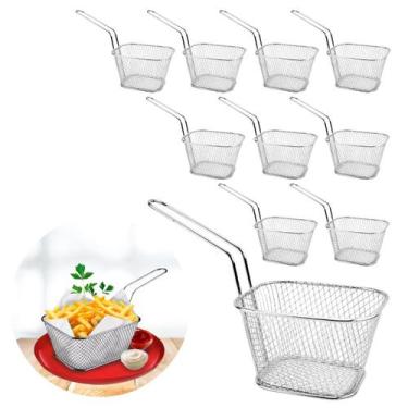 Imagem de Kit C/ 10 Cestinha Fritura Servir Porção Peneira Inox Retangular Clink