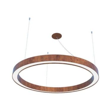Imagem de Pendente Anel 50cm LED 15w 2700k em Madeira Imbuia - FOXLustres