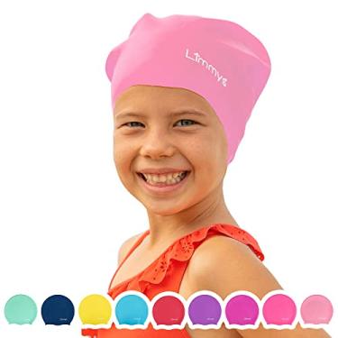 Imagem de Limmys Touca de natação infantil - Touca de natação infantil 100% silicone para meninos e meninas - qualidade premium, chapéus de natação elásticos e confortáveis para crianças - disponível em
