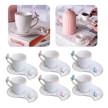 Imagem de Conjunto 6 Xícaras De Porcelana Com P/ Café Chá Birds Design 90ml Luxu