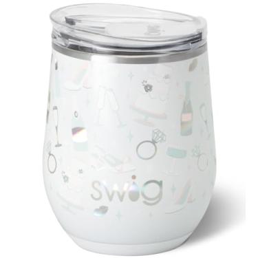 Imagem de Swig Life Copo de vinho de 340 g com tampa, aço inoxidável, lavável na lava-louças, portátil, copo de vinho com isolamento triplo (Bride to Be)