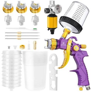 Imagem de Pulverizador de Tinta GATTLELIC HVLP - Pistola Pneumática com 3 Bicos 