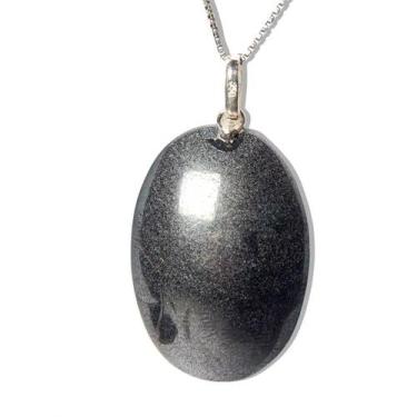 Imagem de Colar Cabochão Oval 25mm Pedra Hematita Pino Prata 950 - CristaisdeCur
