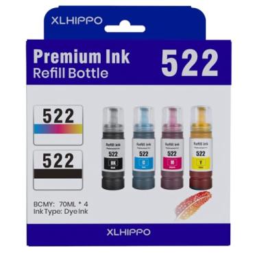 Imagem de XLhippo 522 frascos de refil de tinta de substituição para Epson 522 Tinta compatível com Ecotank para ET-2800 ET-4800 ET-2400 ET-2803 ET-2720 ET-4700 ET-4810 ET-2840 (não tinta Subli)