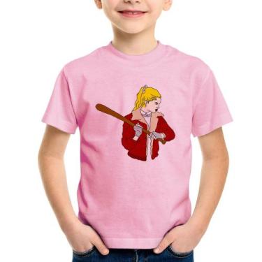 Imagem de Camiseta Infantil Baseball Girl - Foca na Moda, Rosa bebê, 4